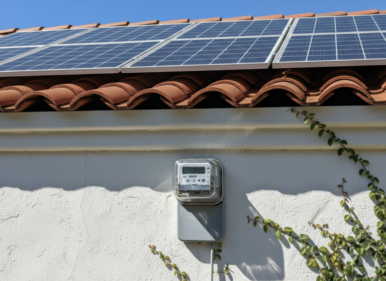 Contador eléctrico de una casa con placas solares